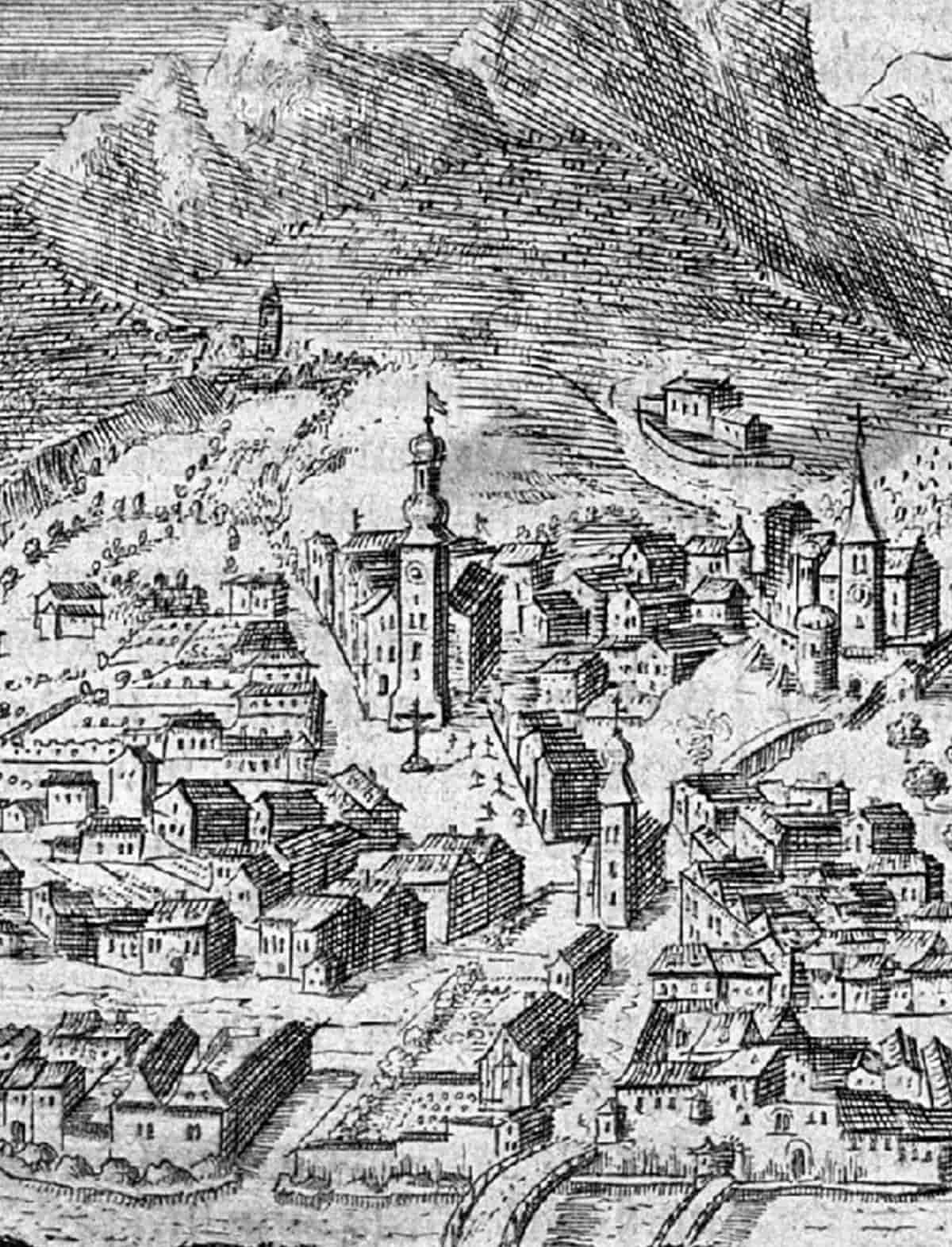 Stadtbild in schwarz-weiß gezeichnet